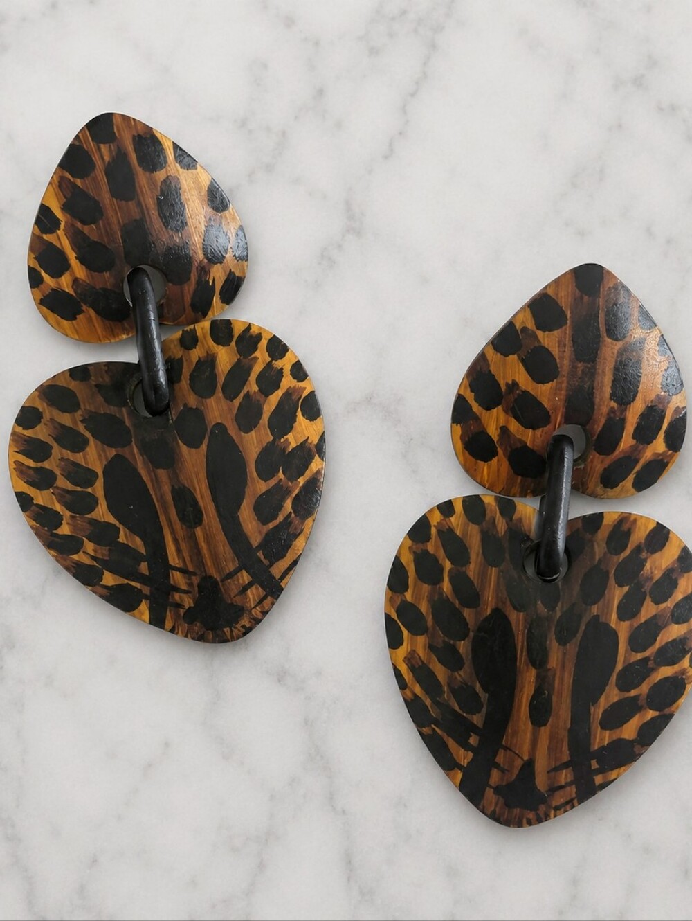Leopard Print Wood Dangle Earrings Lightweight Boho Safari Statement